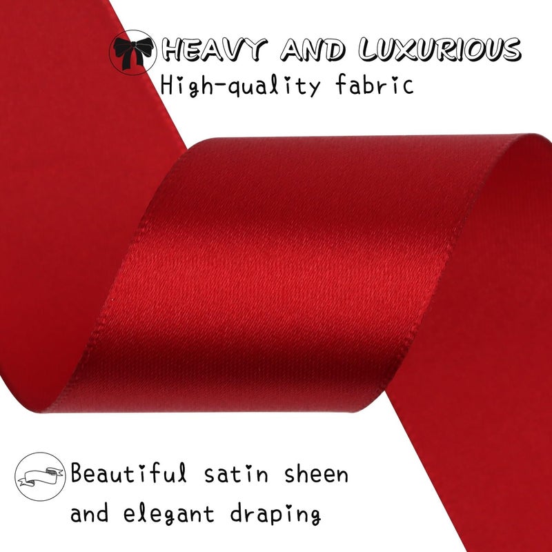 Riunbb Deep red Solid Satin Ribbon 1-1/2 Inch 25 Yards Solid Polyester Fabric Ribbon for Gift Wrapping Wedding Christmas Baby Shower Birthday Party Decoration Handmade Immortal Flower Craft - Image 4